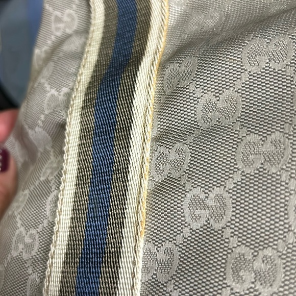 Gucci GG Silver Nylon open tote bag with green,blue,cream nylon stripes - Picture 12 of 17